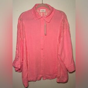 ANDREE BY UNIT Pink 3/4 Sleeve Button Down Shirt